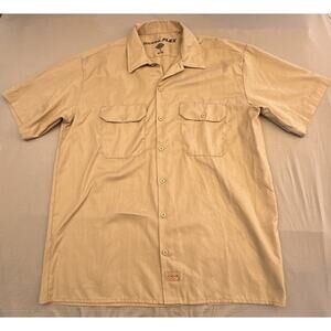 Dickies Flex Shirt Mens Large Khaki Beige Workwear Short Sleeve